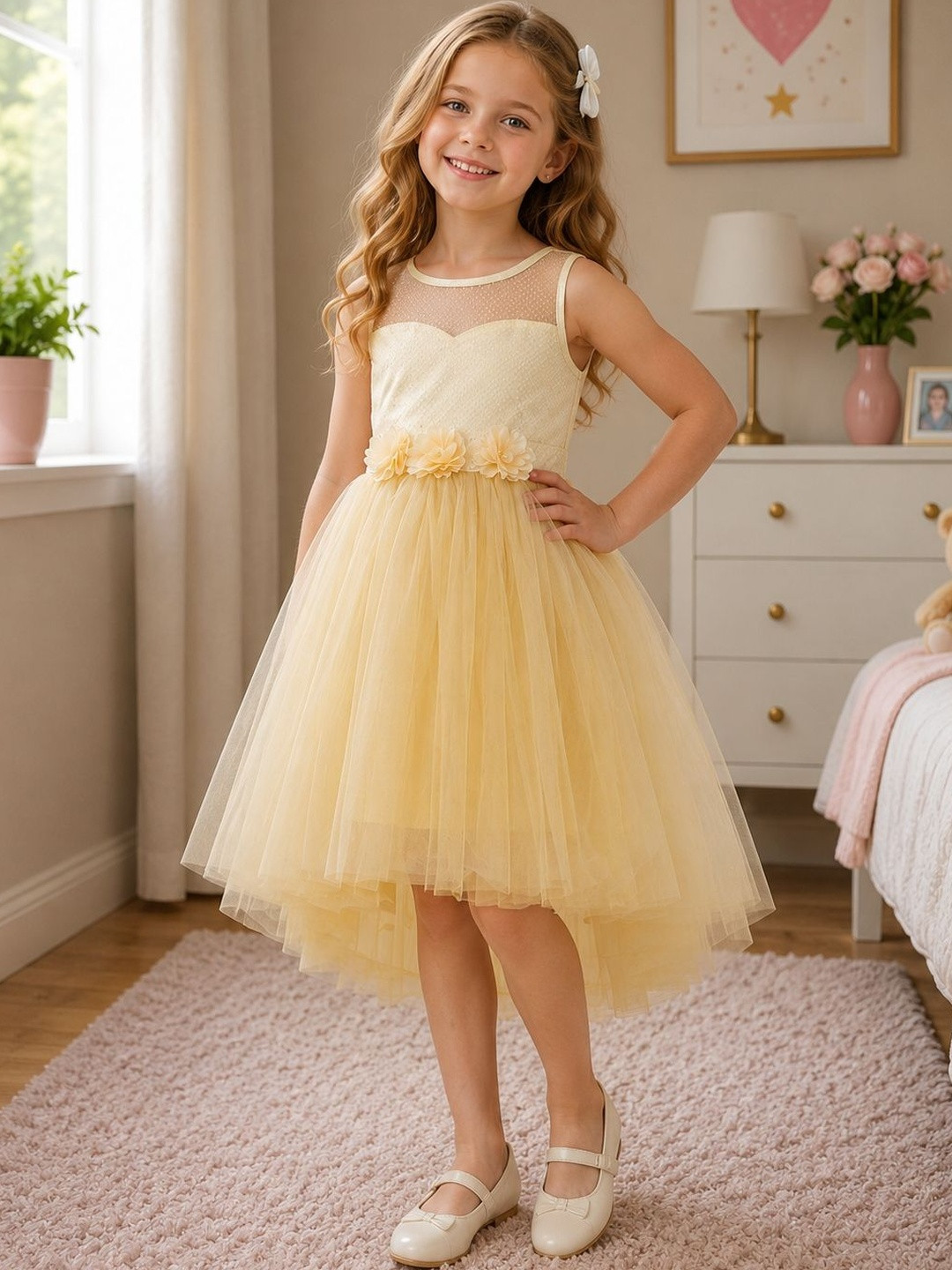 Dripteen Girls Ruffled Net A-Line Dress