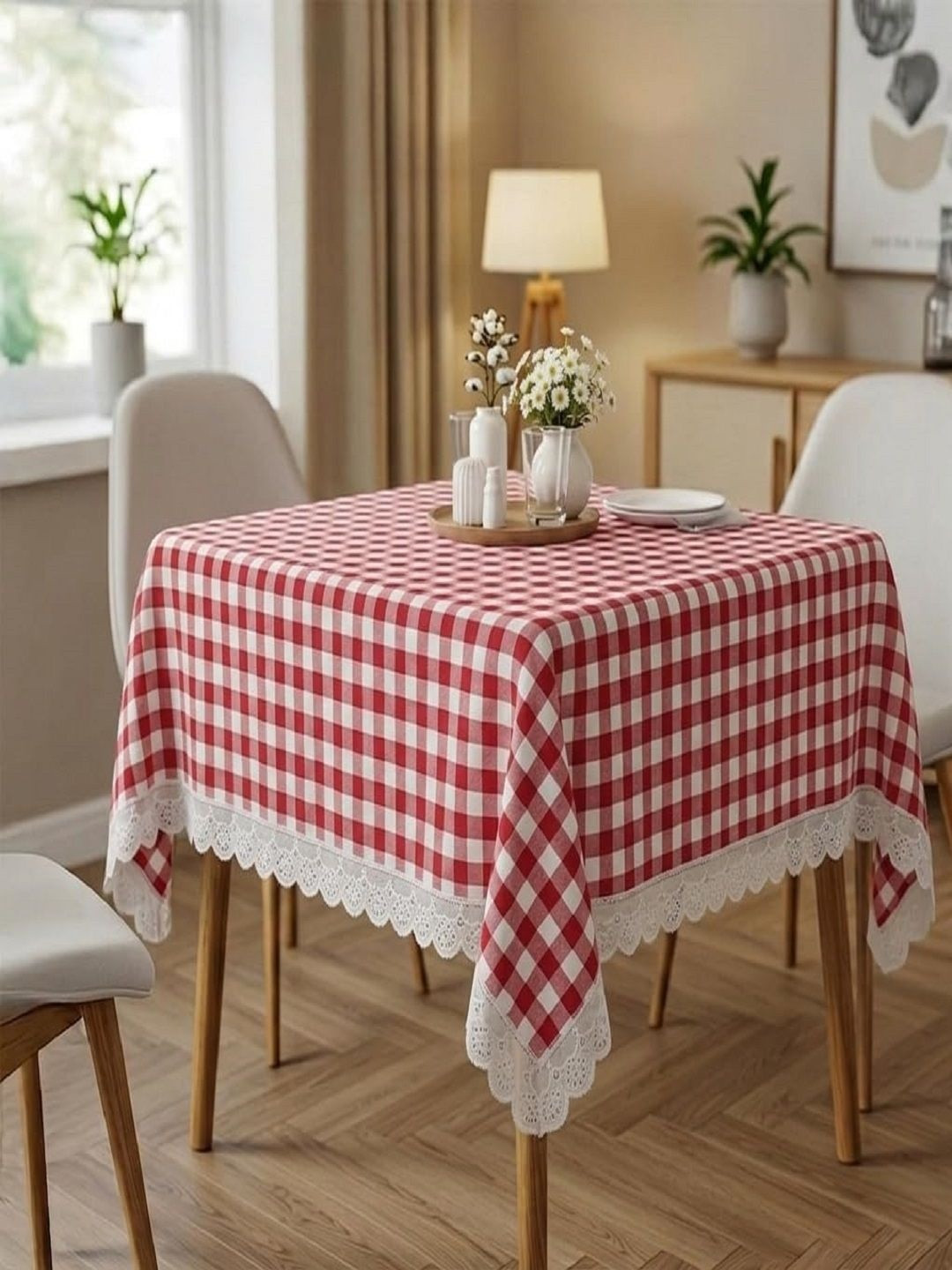 RRC Red Set of 2 Geometric Printed Cotton 4-Seater Table Cover
