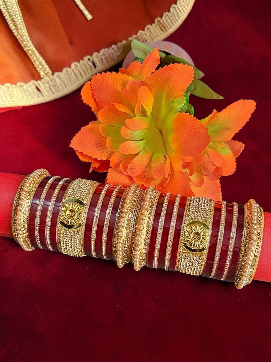 Mehpriye Set of 2 Gold-Plated Stone Studded & Beaded Bangles