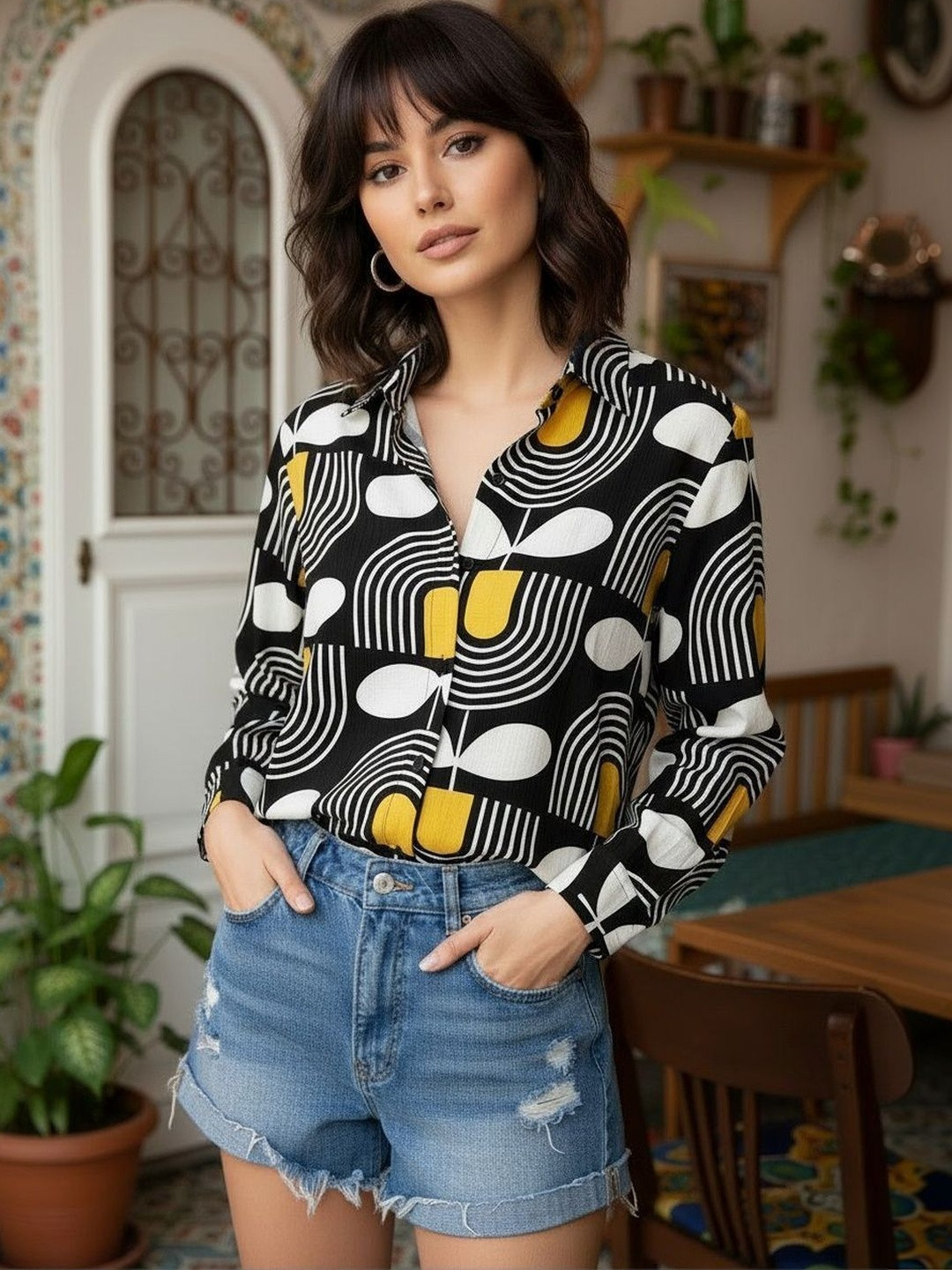 The Roadster Lifestyle Co Printed Spread Collar Shirt