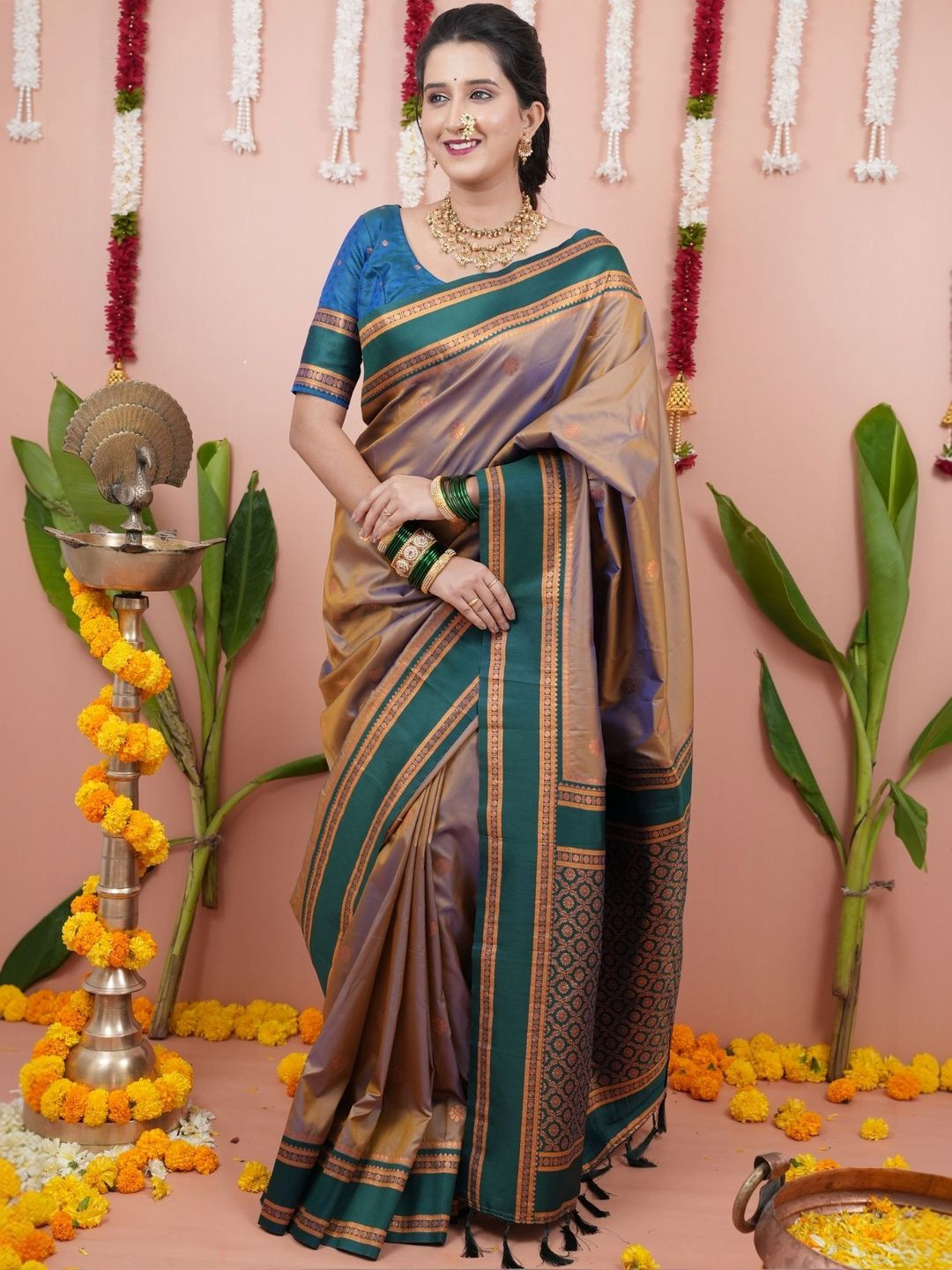 all about you Woven Design Zari Silk Blend Banarasi Saree