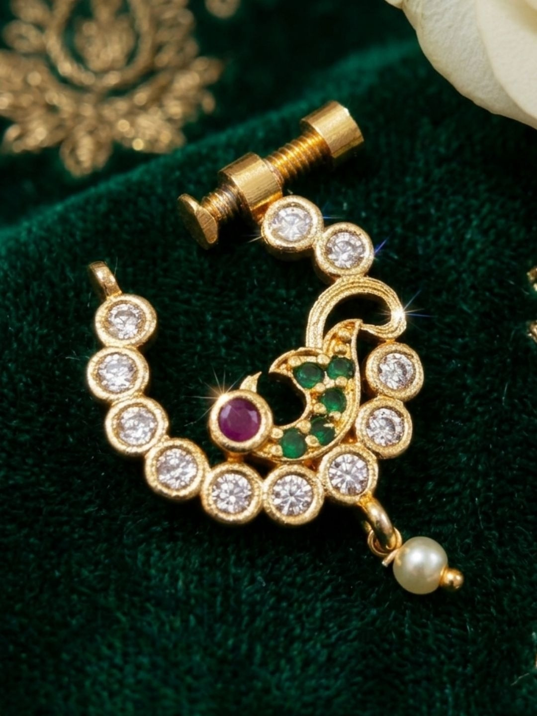 VIVAZS Gold-Plated American Diamond Studded Ring Nosepin