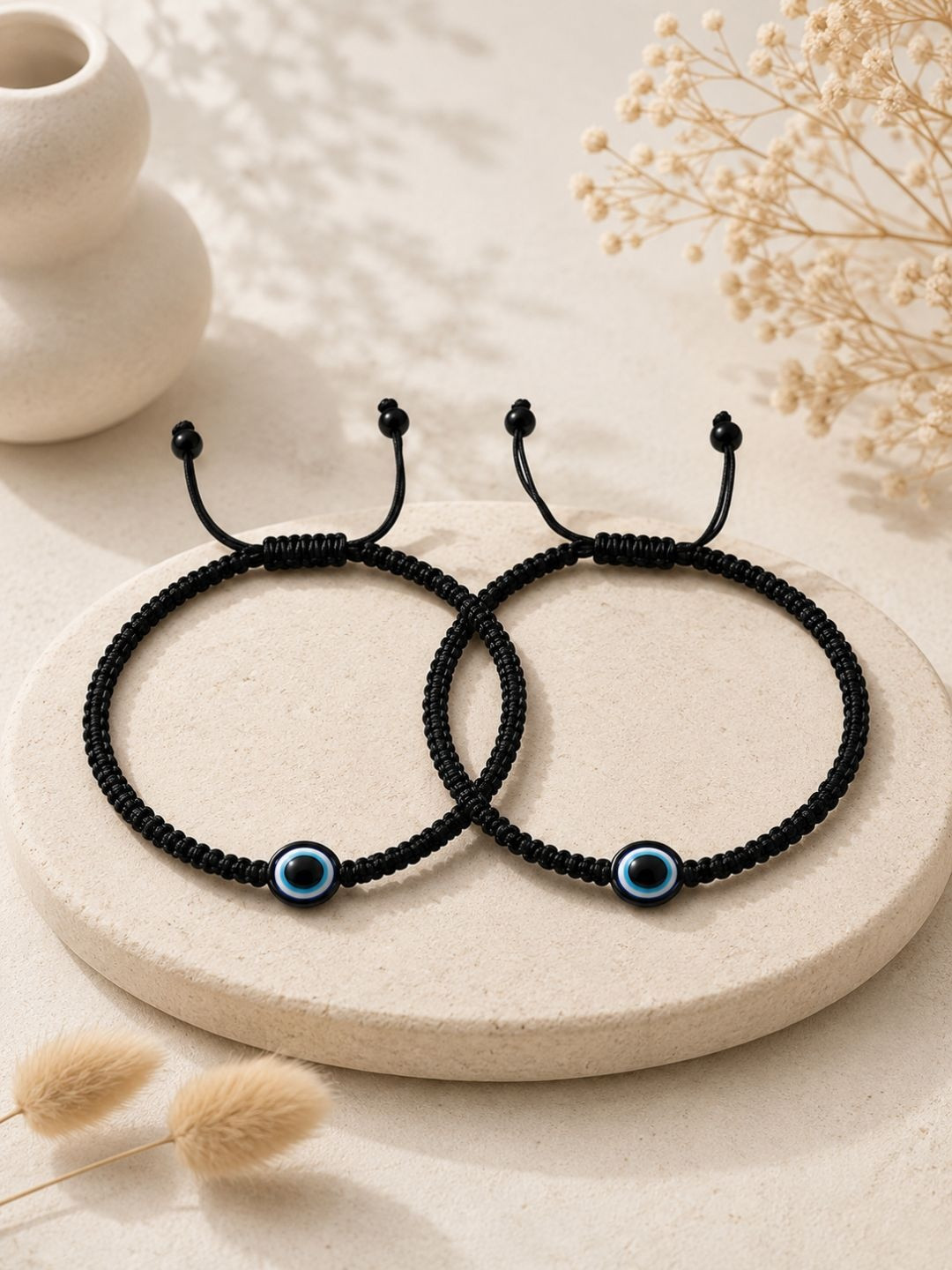 VIRAASI Set of 2 Black & Blue Evil-Eye Beaded Anklet