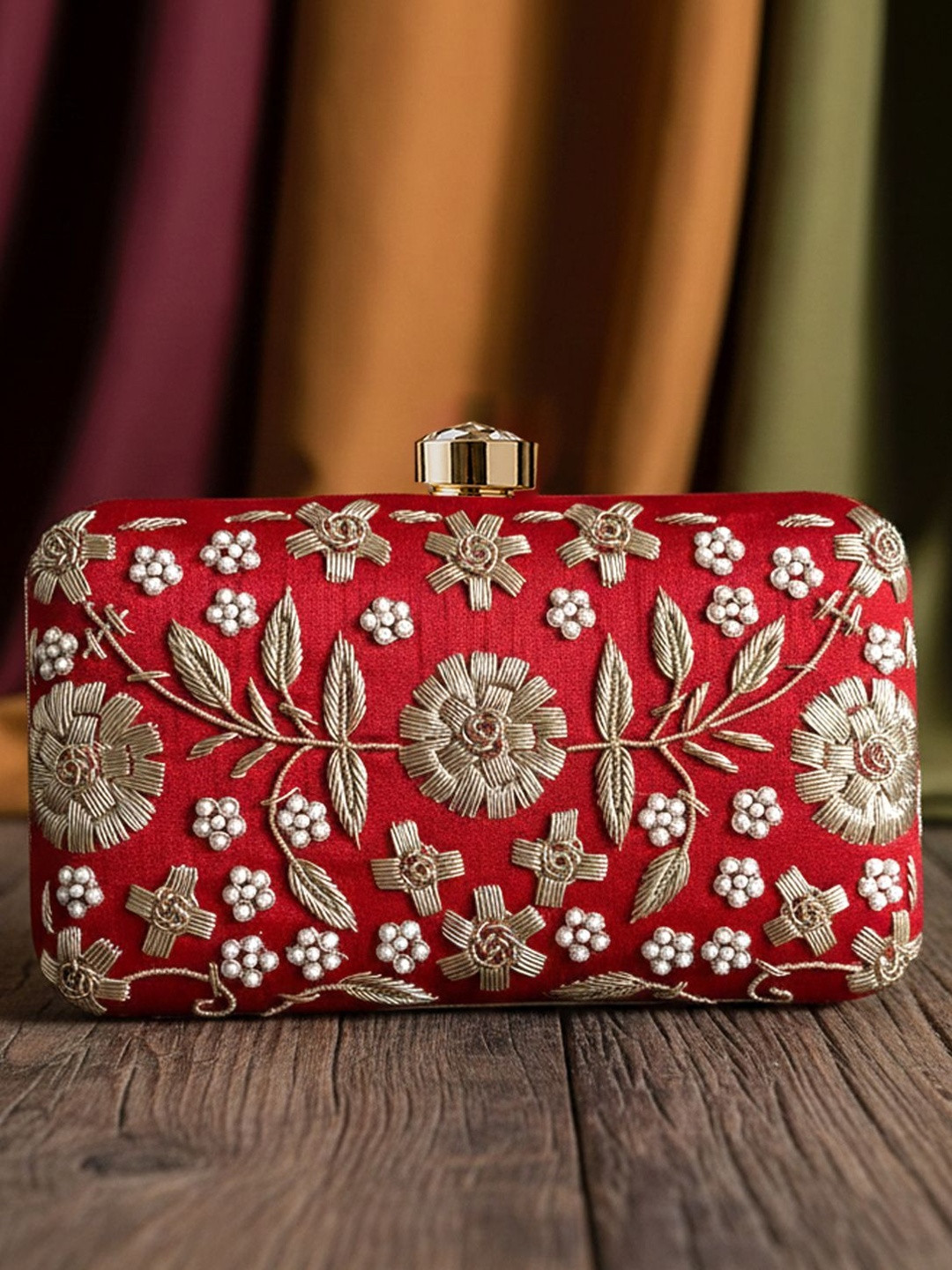 MaFs Embroidered Embellished Box Clutch