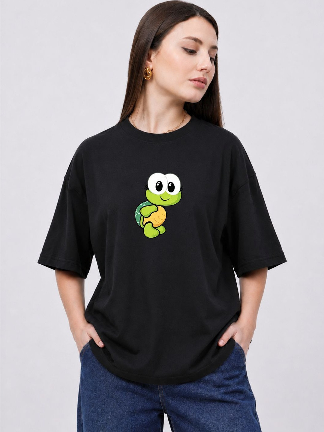 Slenor Women Printed Drop-Shoulder Sleeves T-shirt