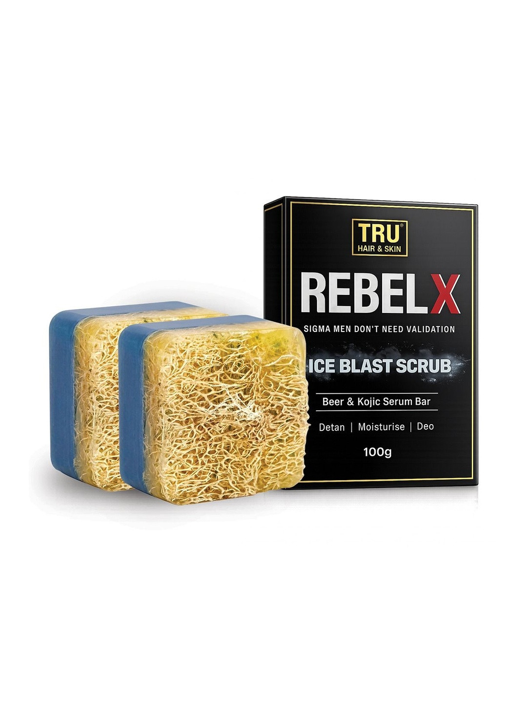 TRU HAIR & SKIN Men Set of 2 RebelX Ice Blast Scrub Natural loofah Bathing Bar - 100gm