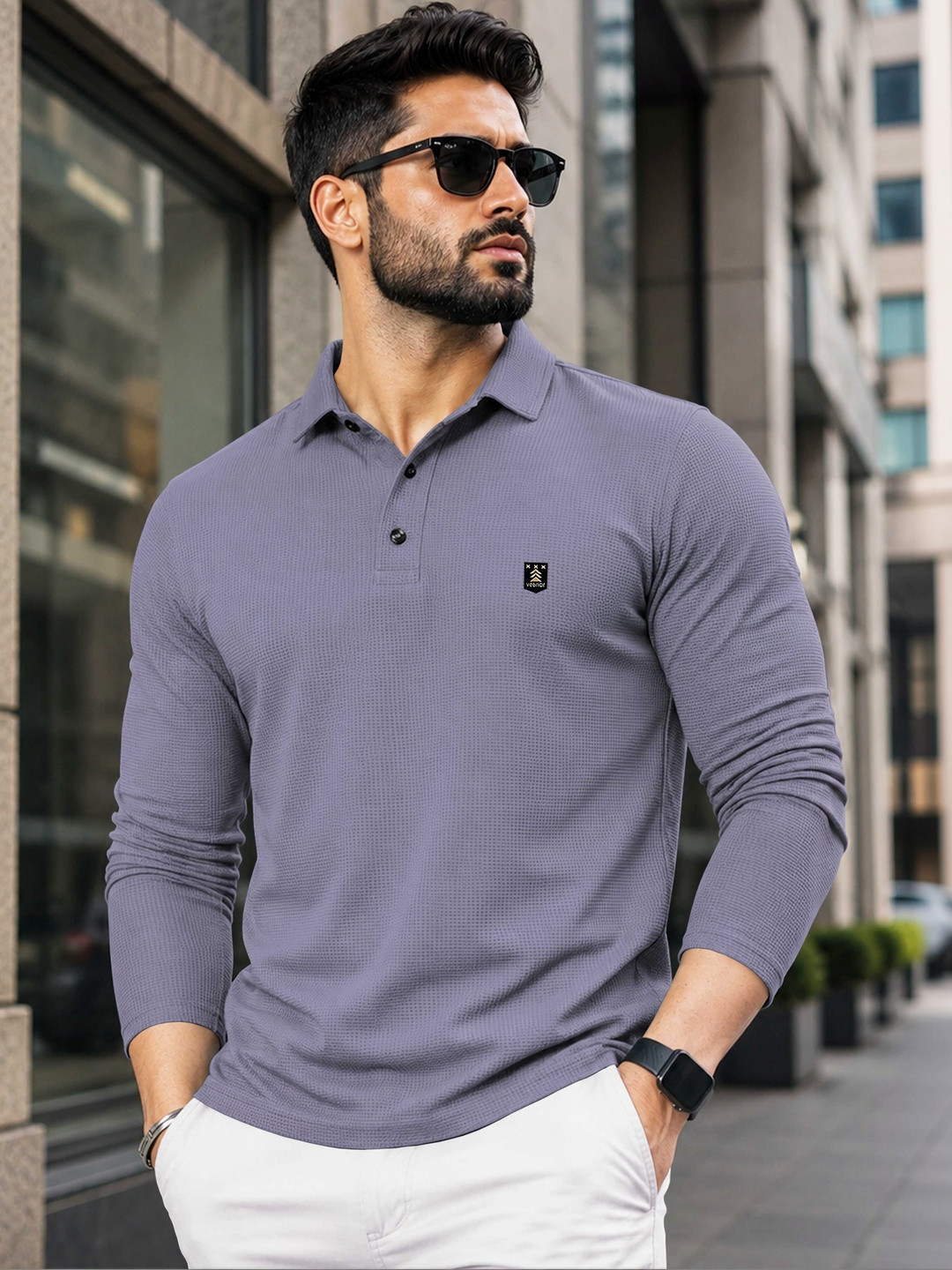 VeBNoR Men Self Design Polo Collar T-shirt