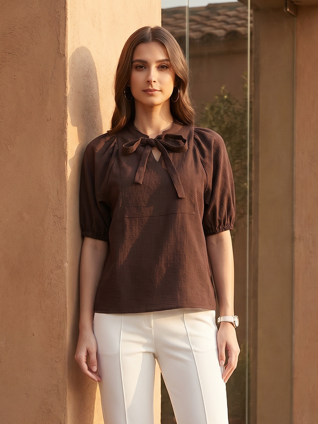 all about you Self Design Tie-Up Neck Top