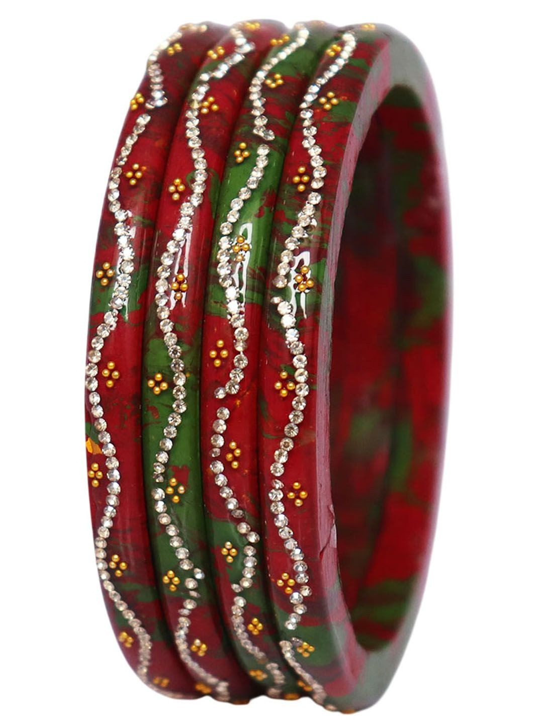 TAJ BRIDAL STORE Set of 4 Stone Studded & Beaded Bangles