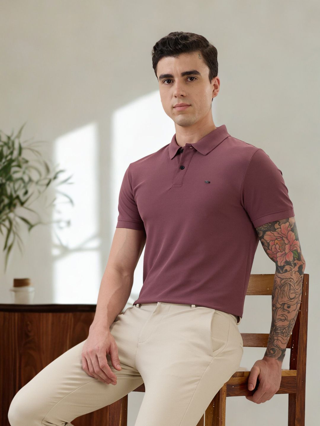 nostrum Men Polo Collar Regular Fit Smart Casual T-Shirt