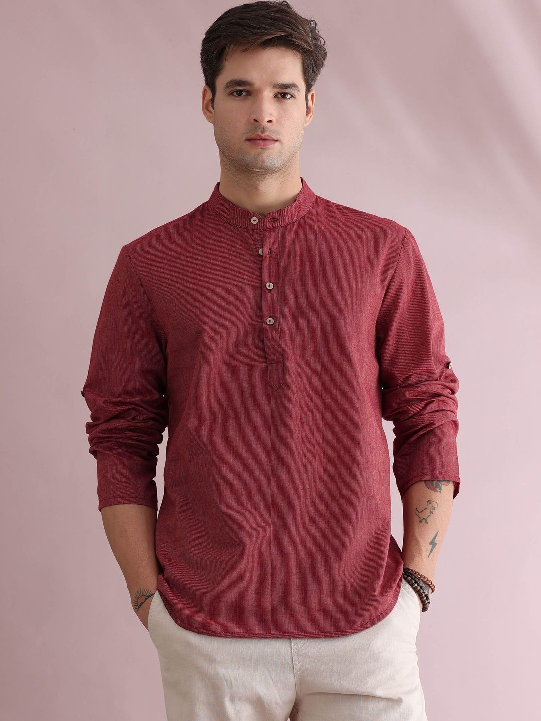 FILORI STUDIO Men Striped Beige Kurta