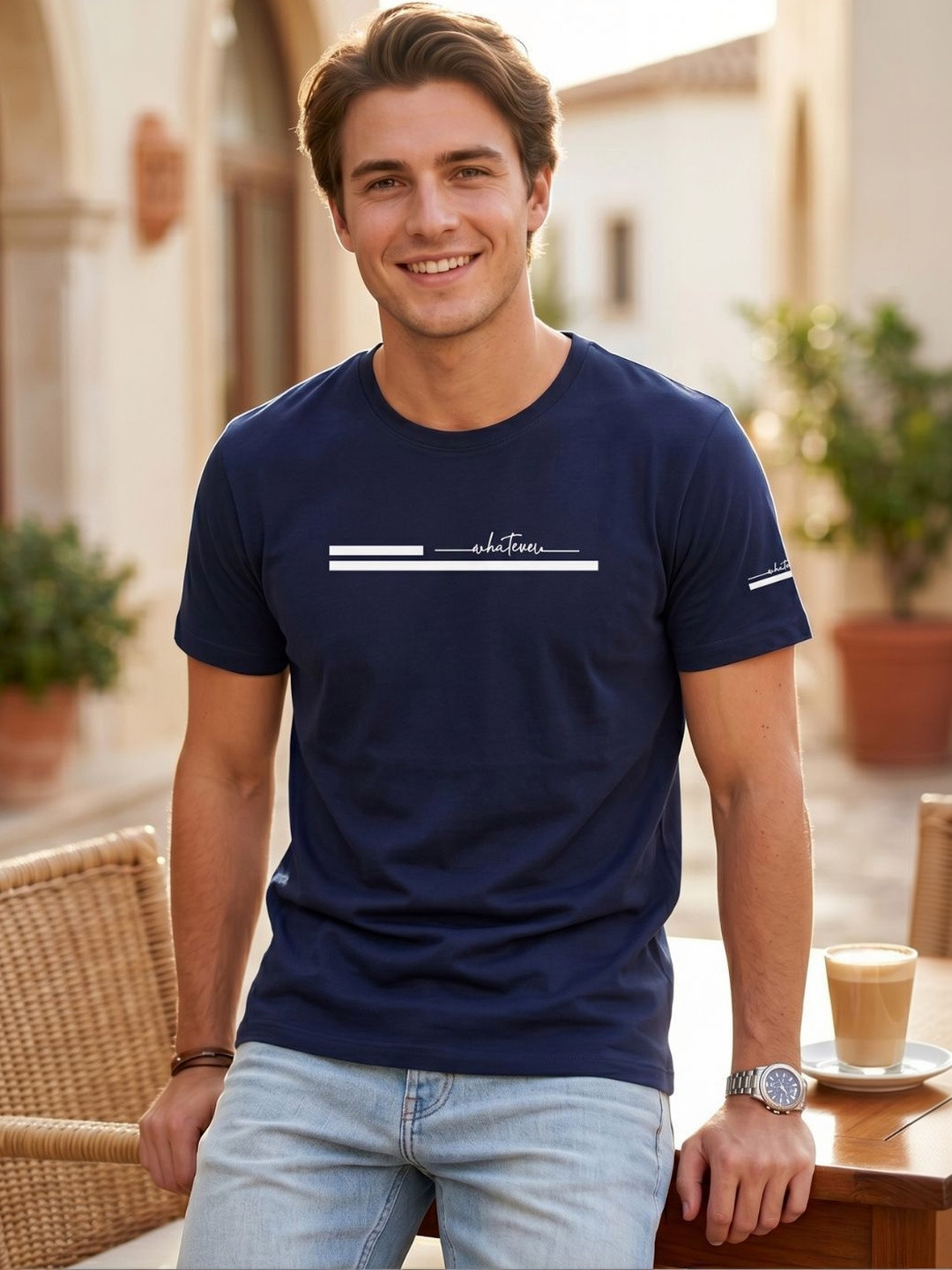 WEET Typography Printed Round Neck Cotton T-shirt