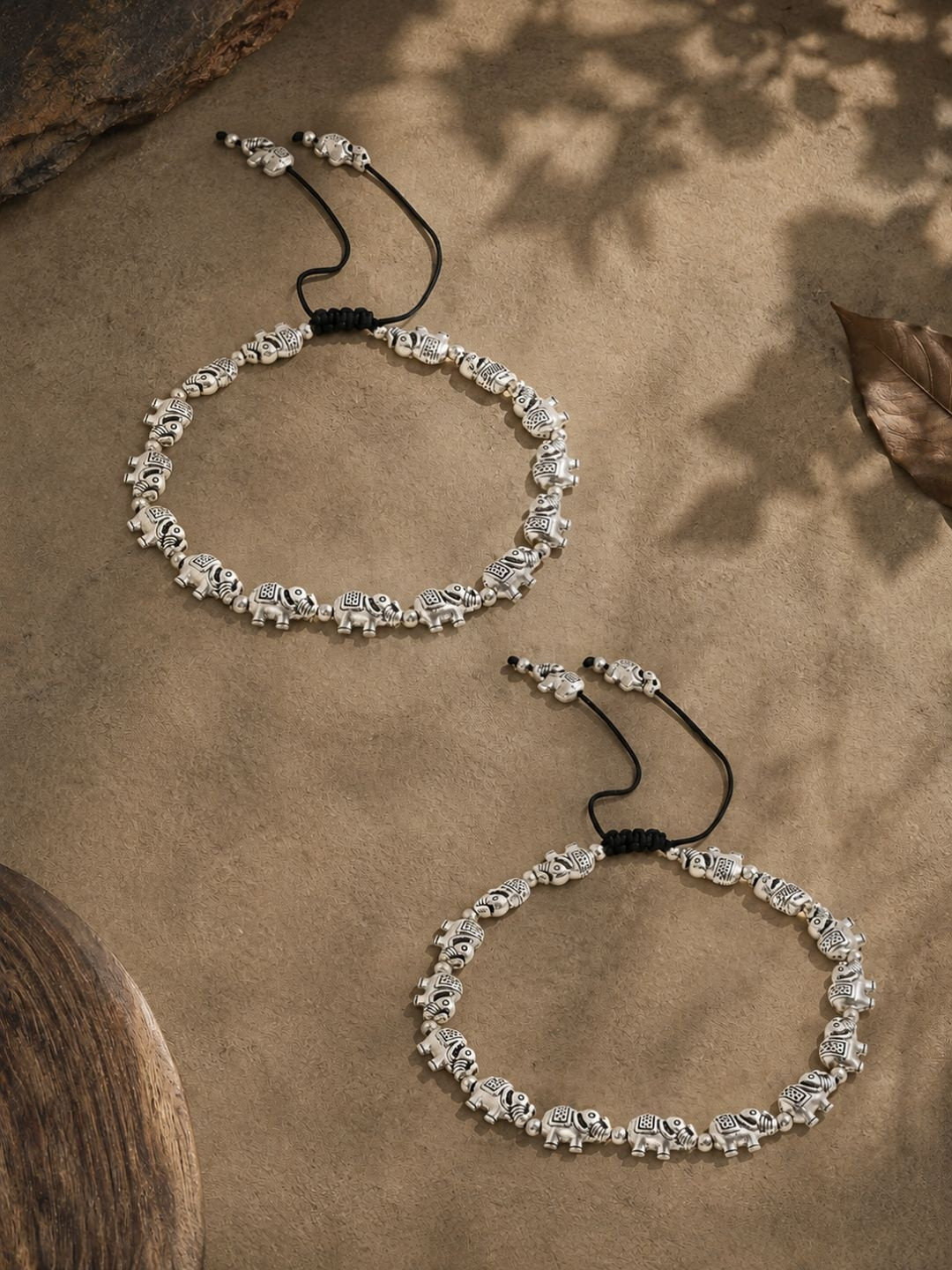 VIRAASI Set of 2 Elephant Design Beaded Anklets