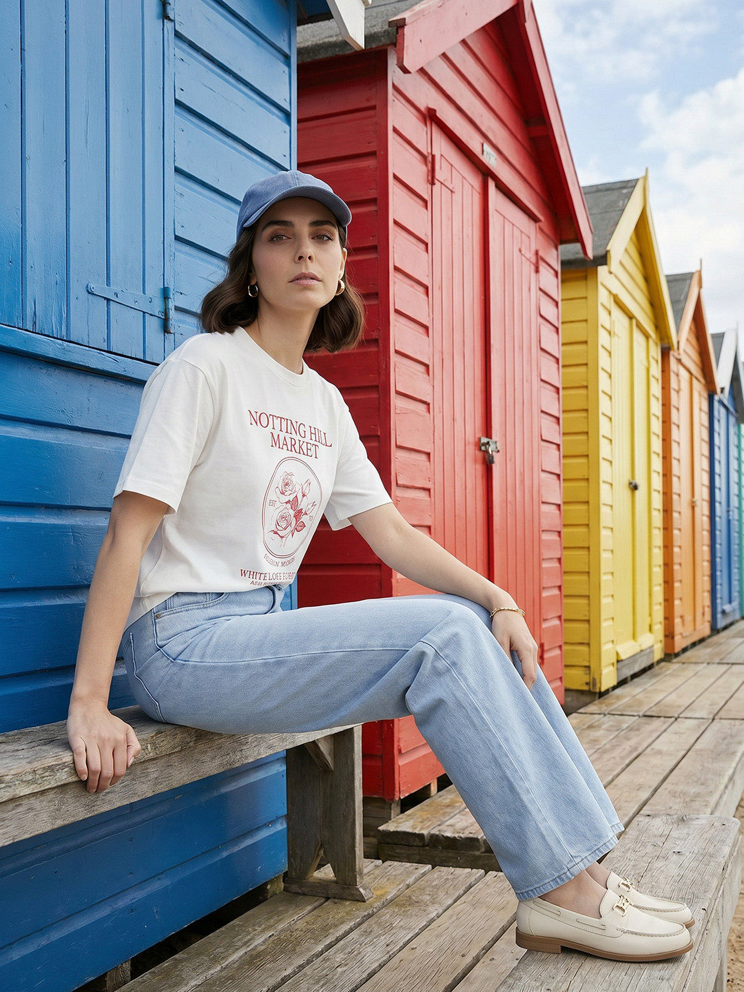 Mast & Harbour Typography Printed Drop-Shoulder Sleeves Pure Cotton Relaxed Fit T-shirt