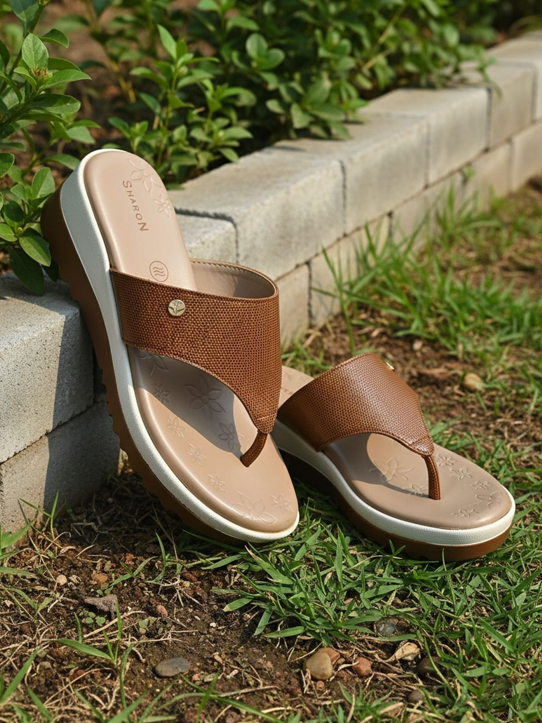 Khadims Textured Leather Wedge Sandals