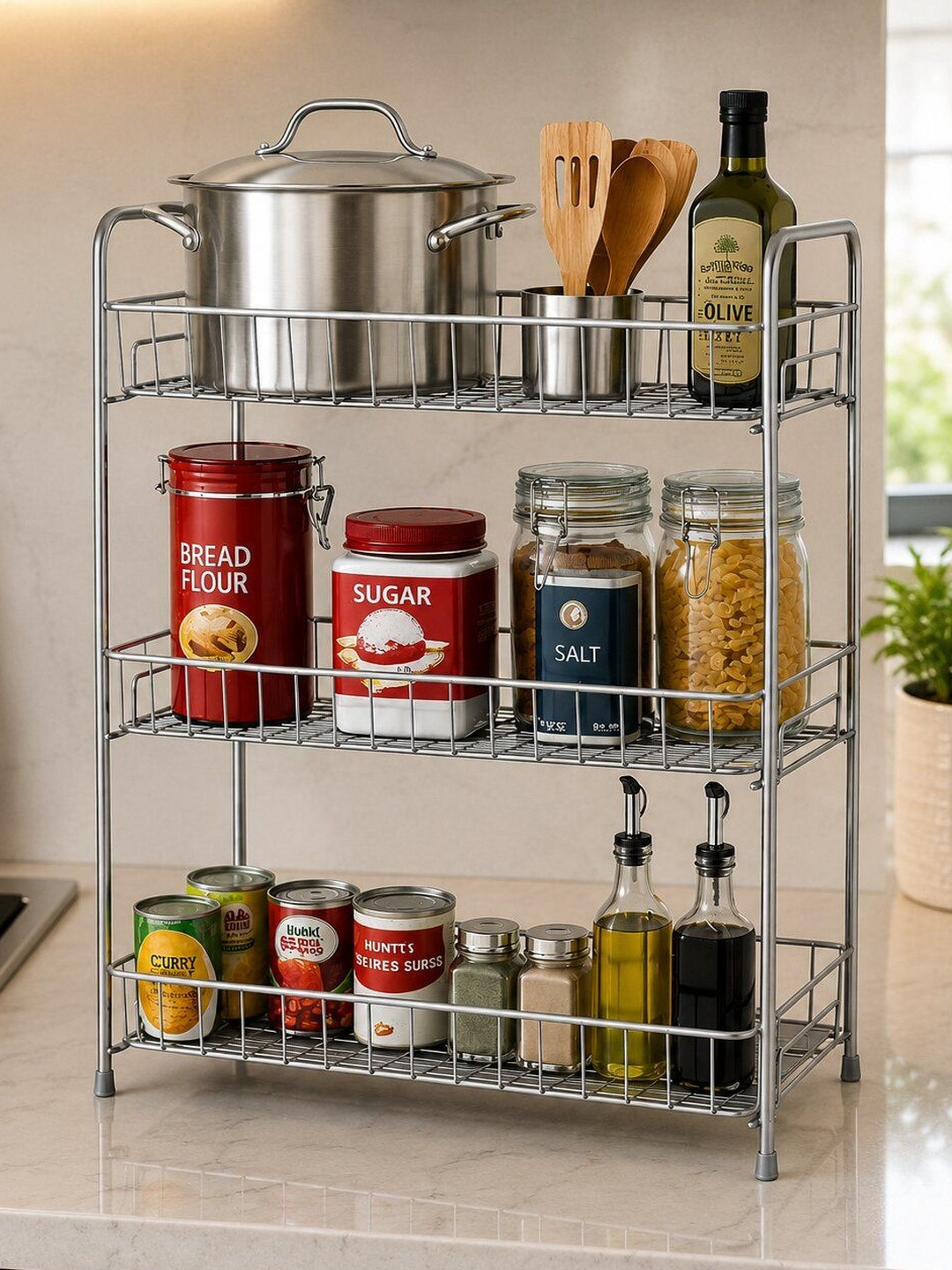 ProGrade 3-Shelf Wire Spice Rack, Freestanding Organizer for Spices and Pantry (Silver)