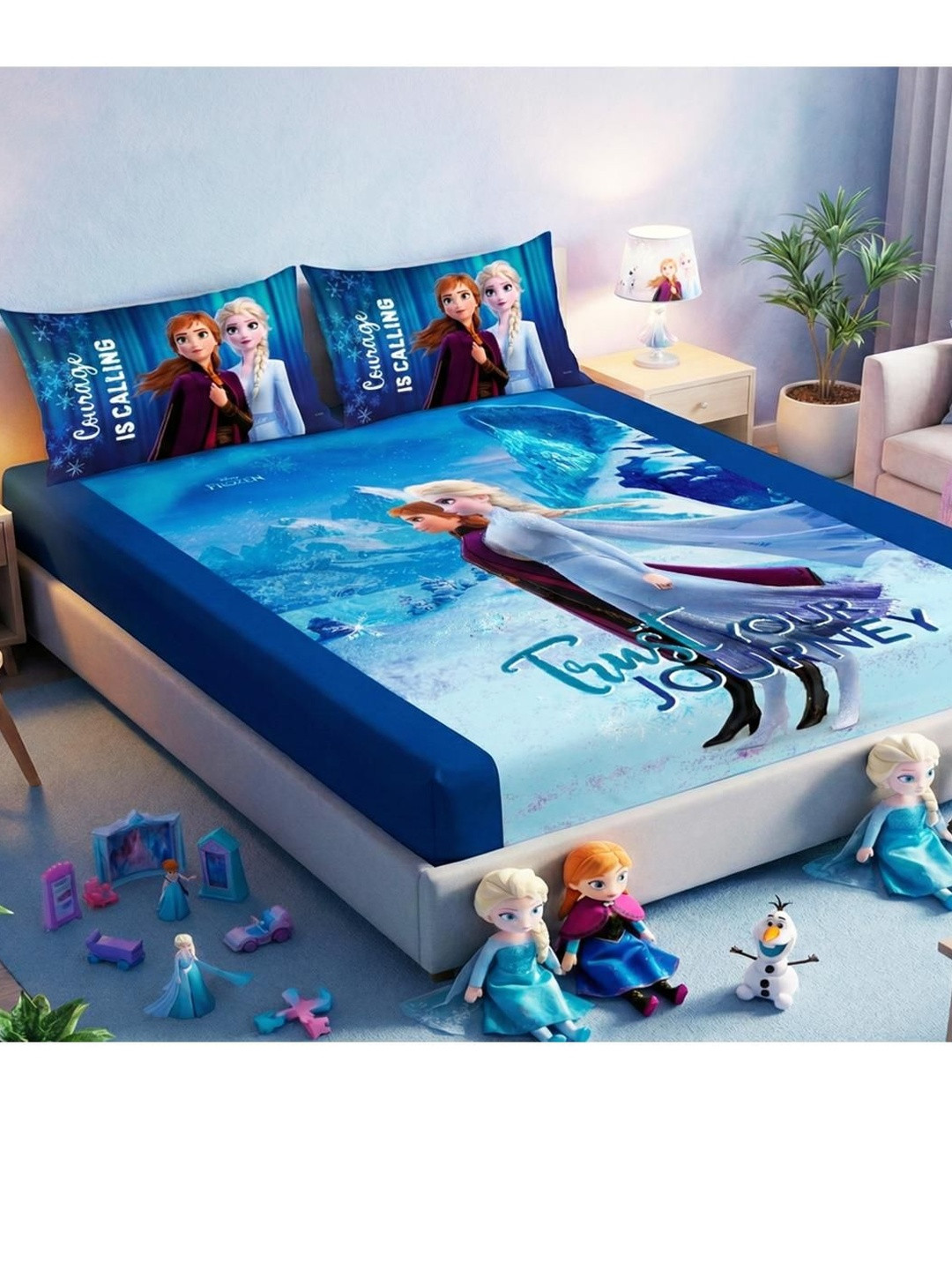 Athom Living Frozen Character Kids Double Bedsheet with 2 Pillowcover Blue 270x270cm