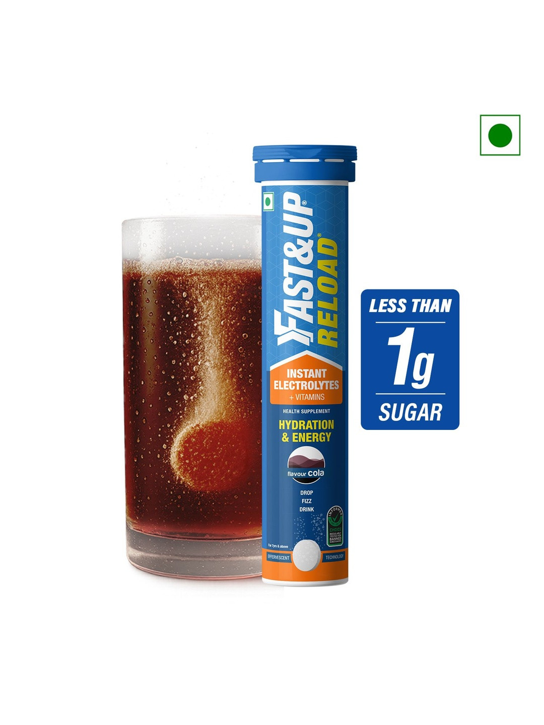 FAST&UP Cola Flavor Reload Low Sugar Drink For Instant Hydration - 20 Tablets