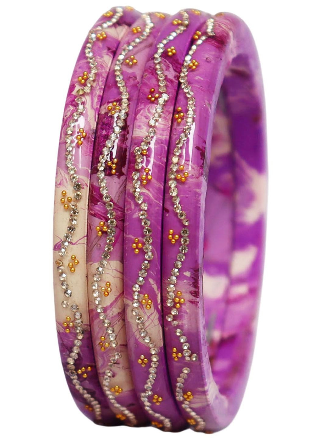 TAJ BRIDAL STORE Set of 4 Stone Studded & Beaded Bangles