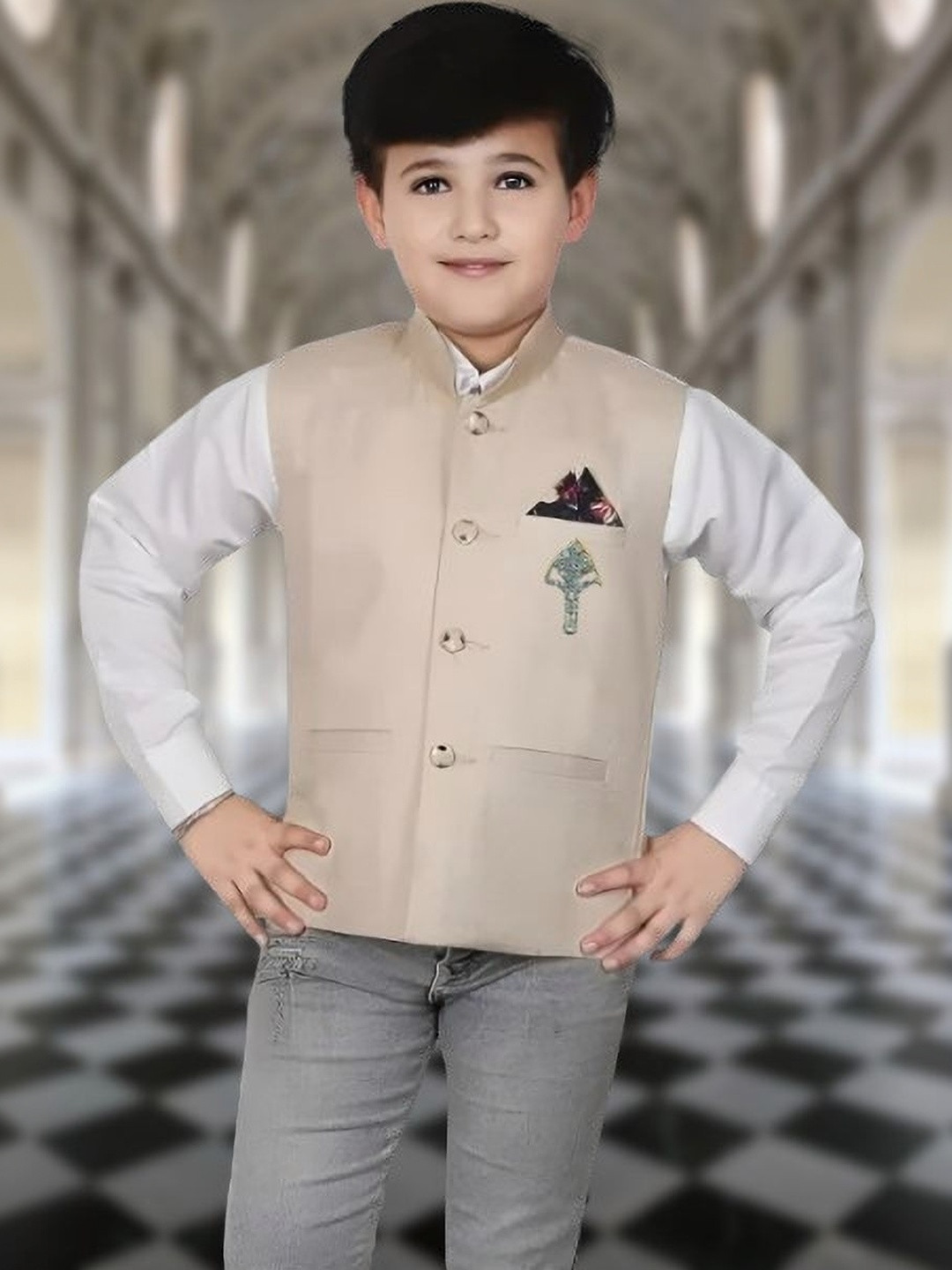 Seetoo Boys Lapel Collar Woven Formal Waistcoat