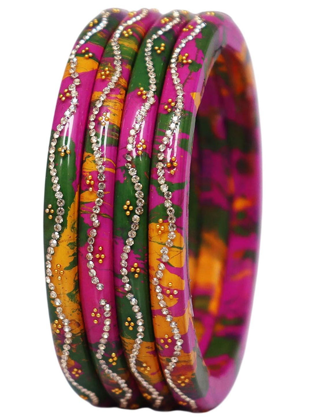 TAJ BRIDAL STORE Set of 4 Stone Studded & Beaded Bangles