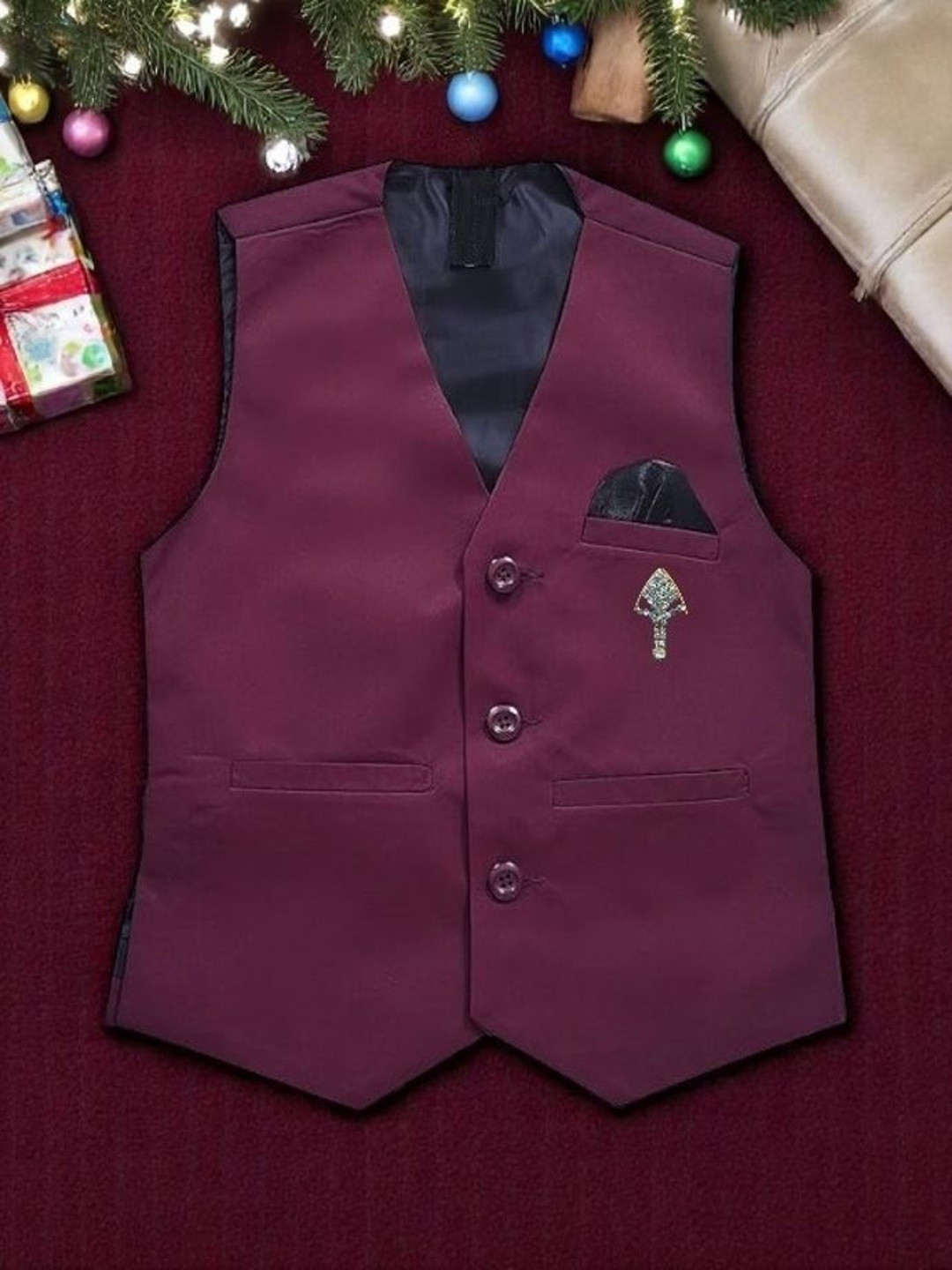Seetoo Boys Lapel Collar Woven Formal Waistcoat