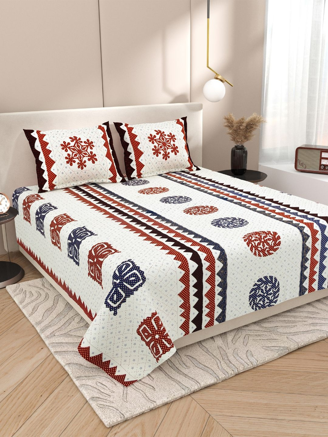 Myntra Elegant Homes Blue Floral Printed Soft Feel 120 TC Double Fine Bedsheets