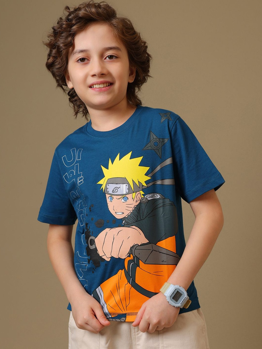 Kids Ville Boys Uzumaki Naruto Graphic Printed Round Neck Pure Cotton Regular Fit T-shirt