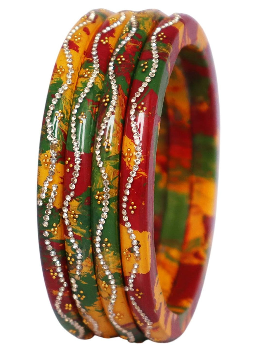 TAJ BRIDAL STORE Set of 4 Stone Studded & Beaded Bangles