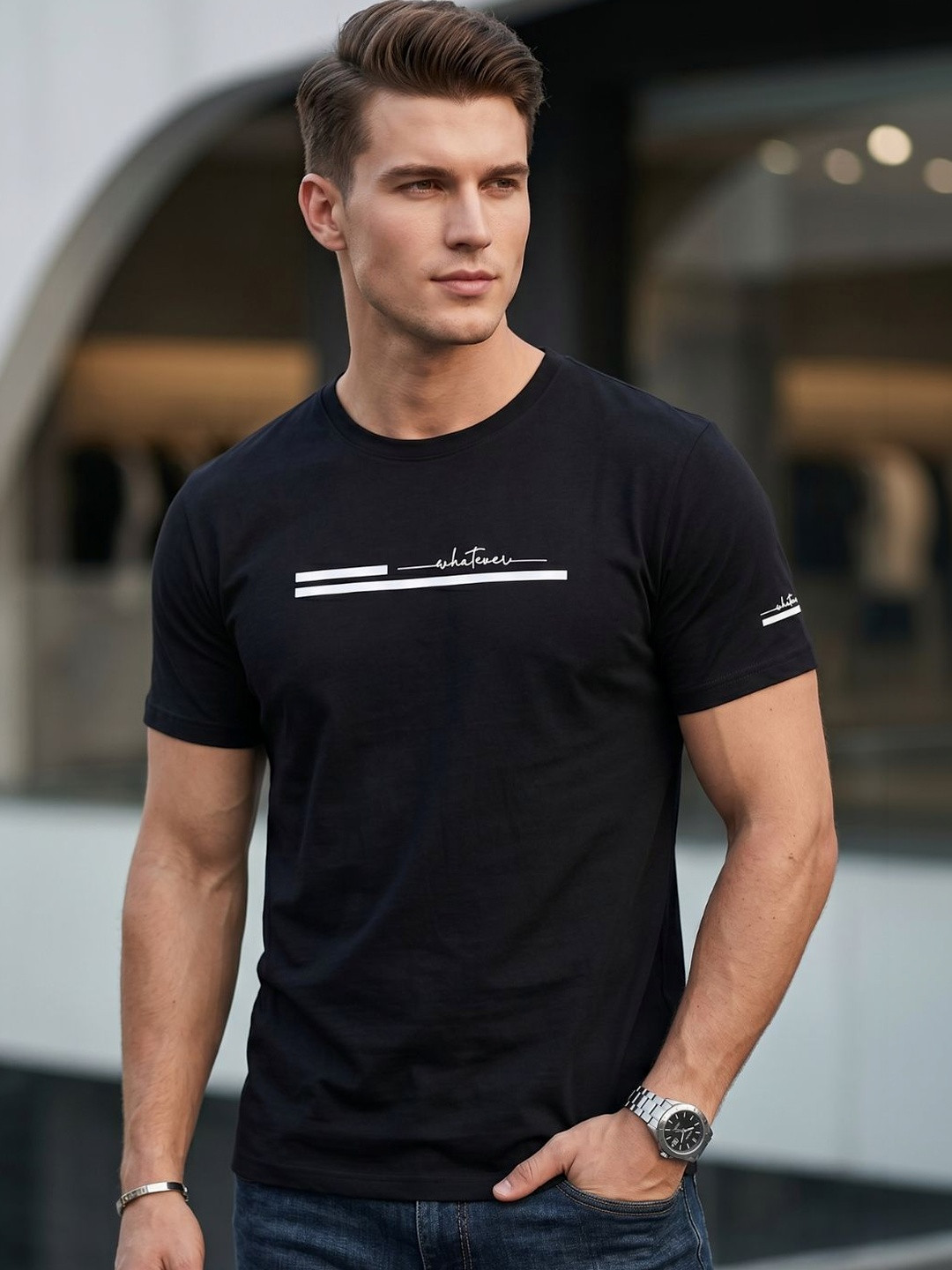 WEET Men Graphic Printed Round Neck Cotton T-shirt