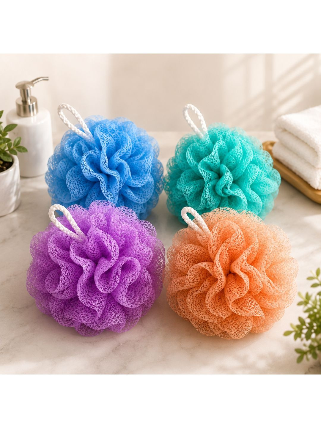 Sizi Set Of 4 Bath Loofah Sponge For High Lather Cleansing