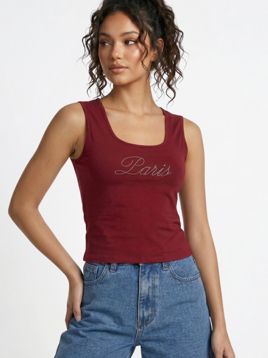 glitchez Embellished Studded Tank Crop Top