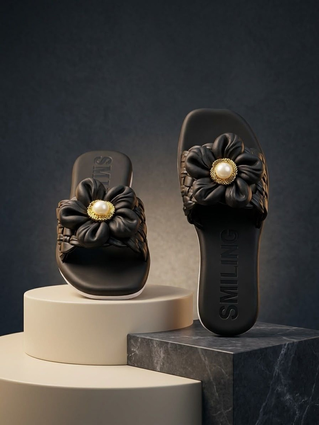 TRZ Floral Embellished Open Toe Sliders