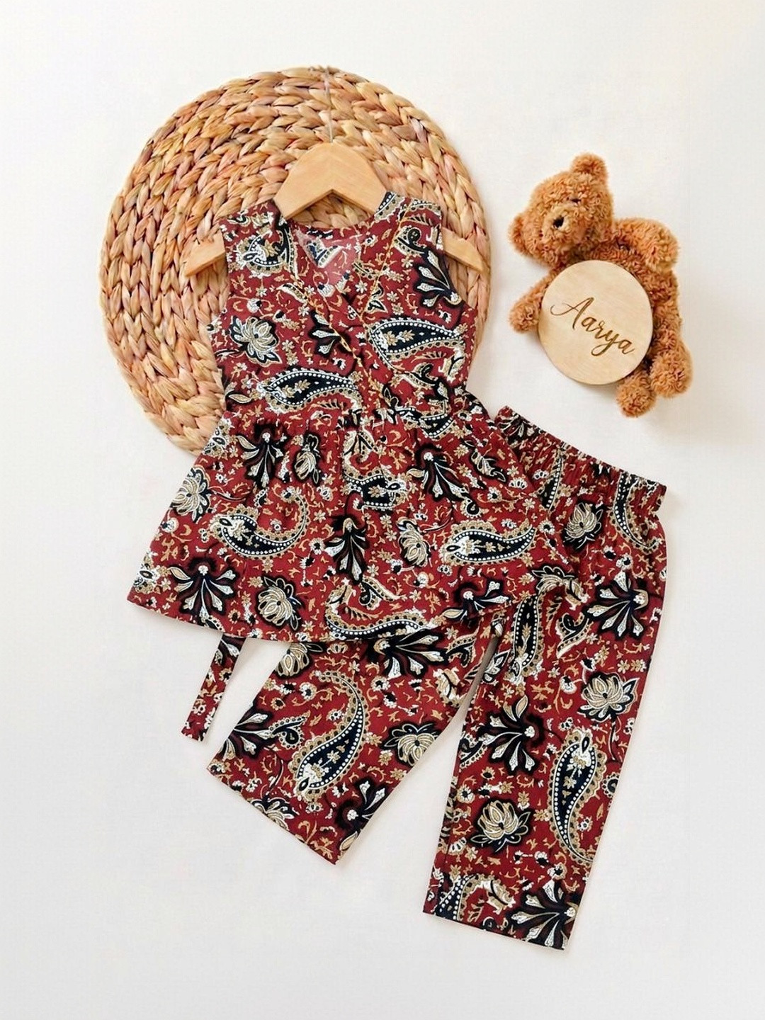 Aarya Designer Girls Paisley Printed Regular Pure Cotton Top with Pyjamas