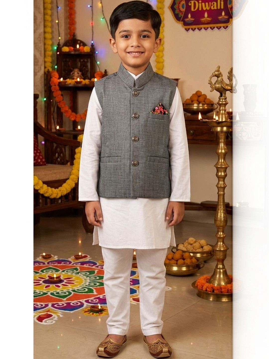 Seetoo Boys Shawl Collar Woven Formal Waistcoat