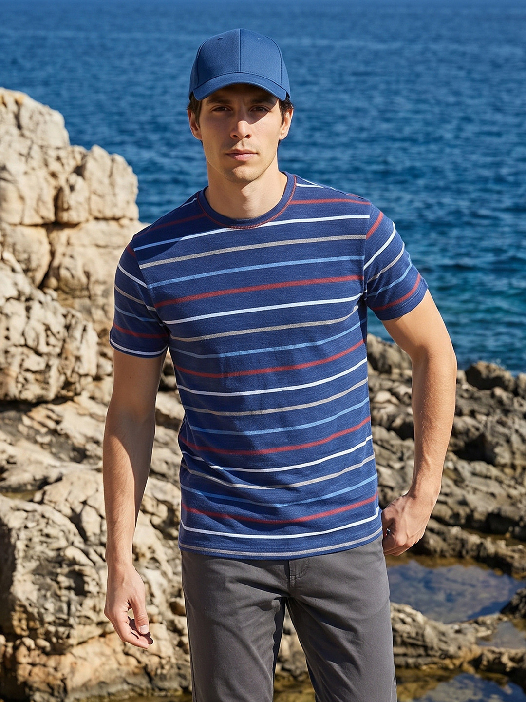 Mast & Harbour Striped Casual T-Shirt