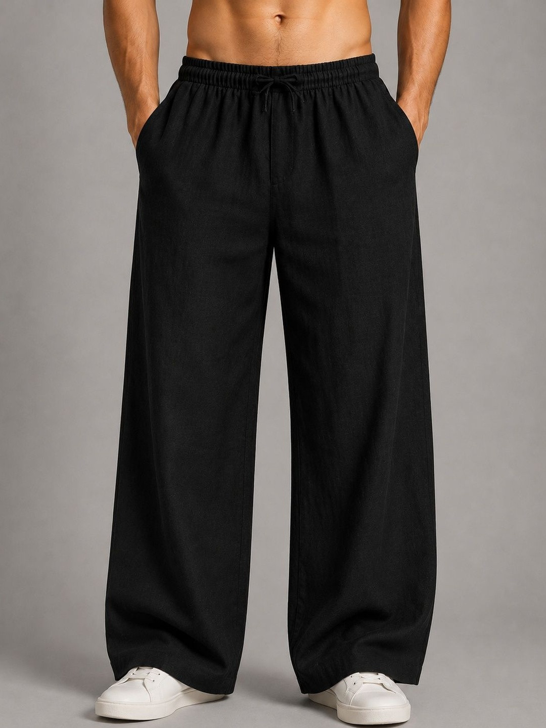 See Designs Men's Black Relaxed Fit Trouser Style Pure Linen Trousers