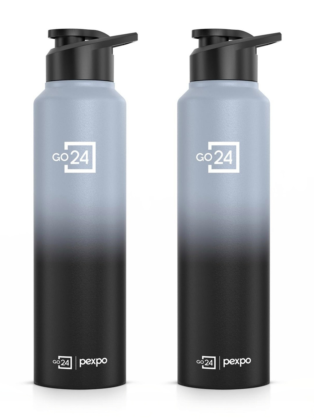 Go24 Craft Pack Of 2 Grey & Black Stainless Steel Water Bottle 950ml