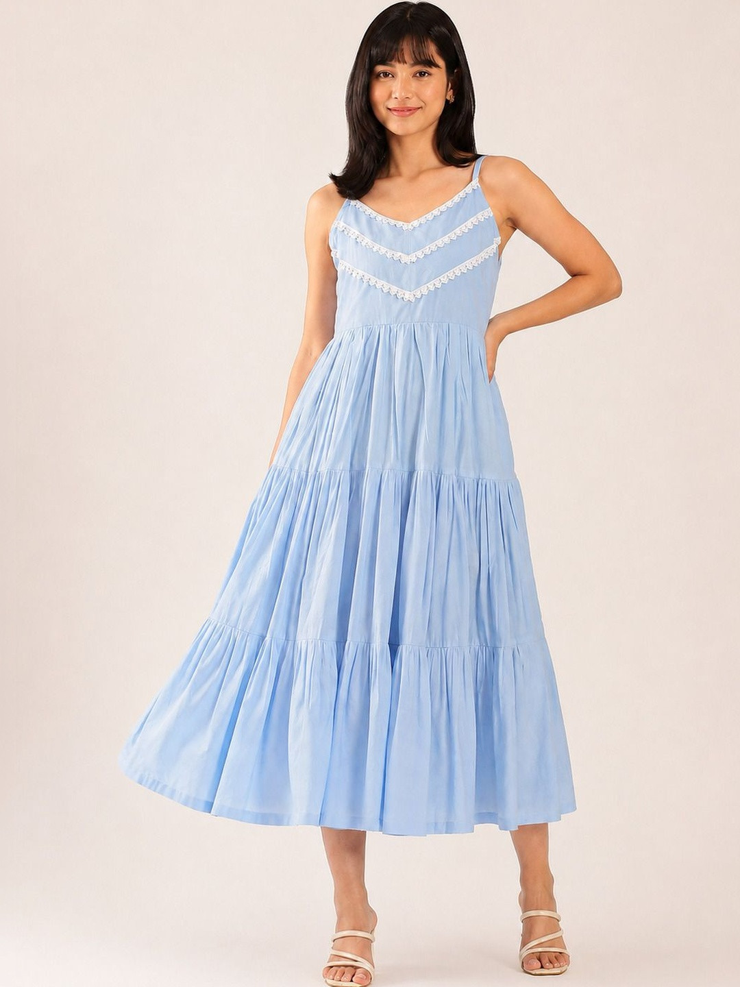 SZN Cotton V-Neck A-Line Ethnic Dresses