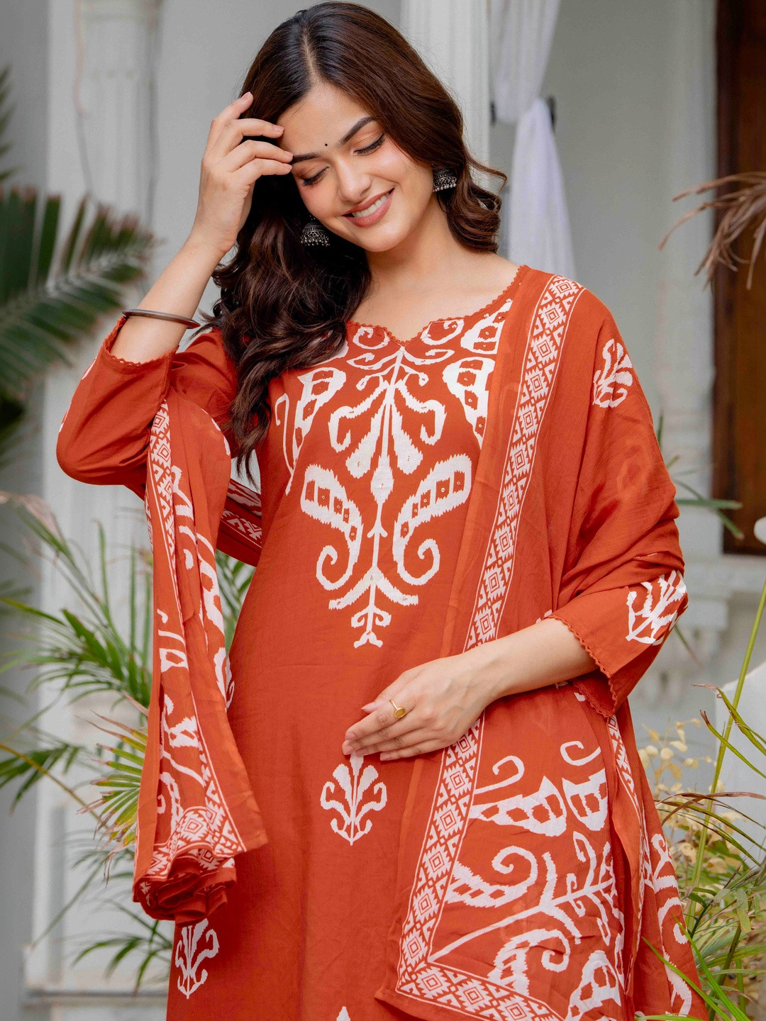 Pistaa Women Ethnic Motifs Printed Regular Pure Cotton Kurta with Trousers & With Dupatta