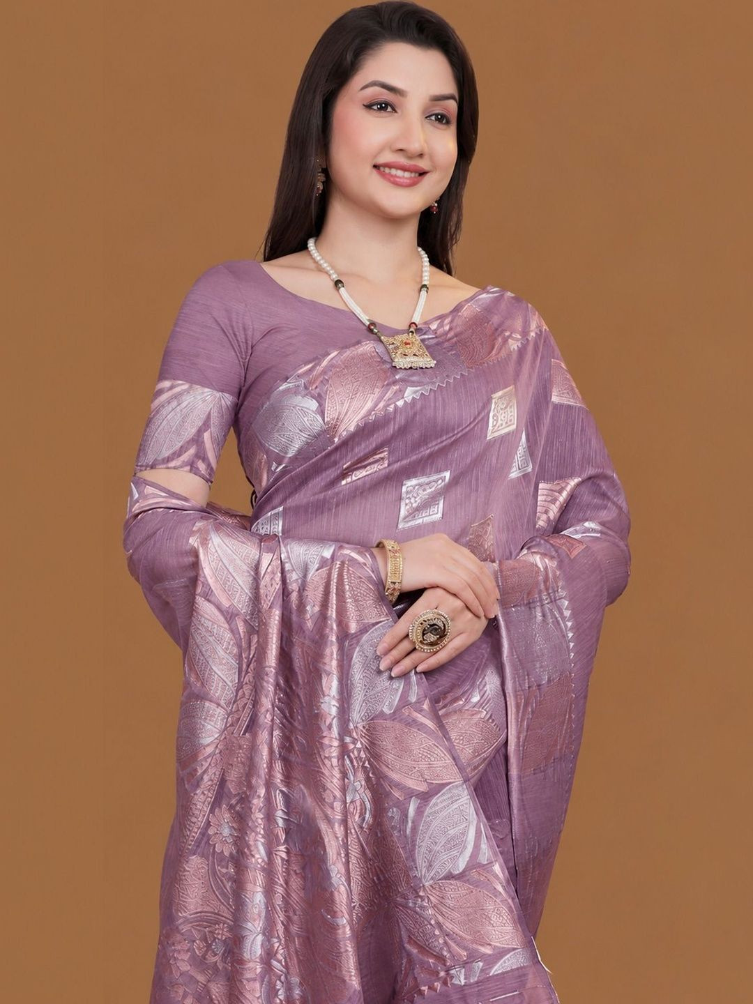 Prisan Women Pink Purple Woven Cotton Saree with Unstitched Blouse