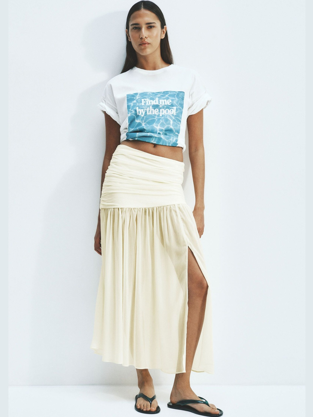 H&M Women Side Slit Maxi Flared Skirt