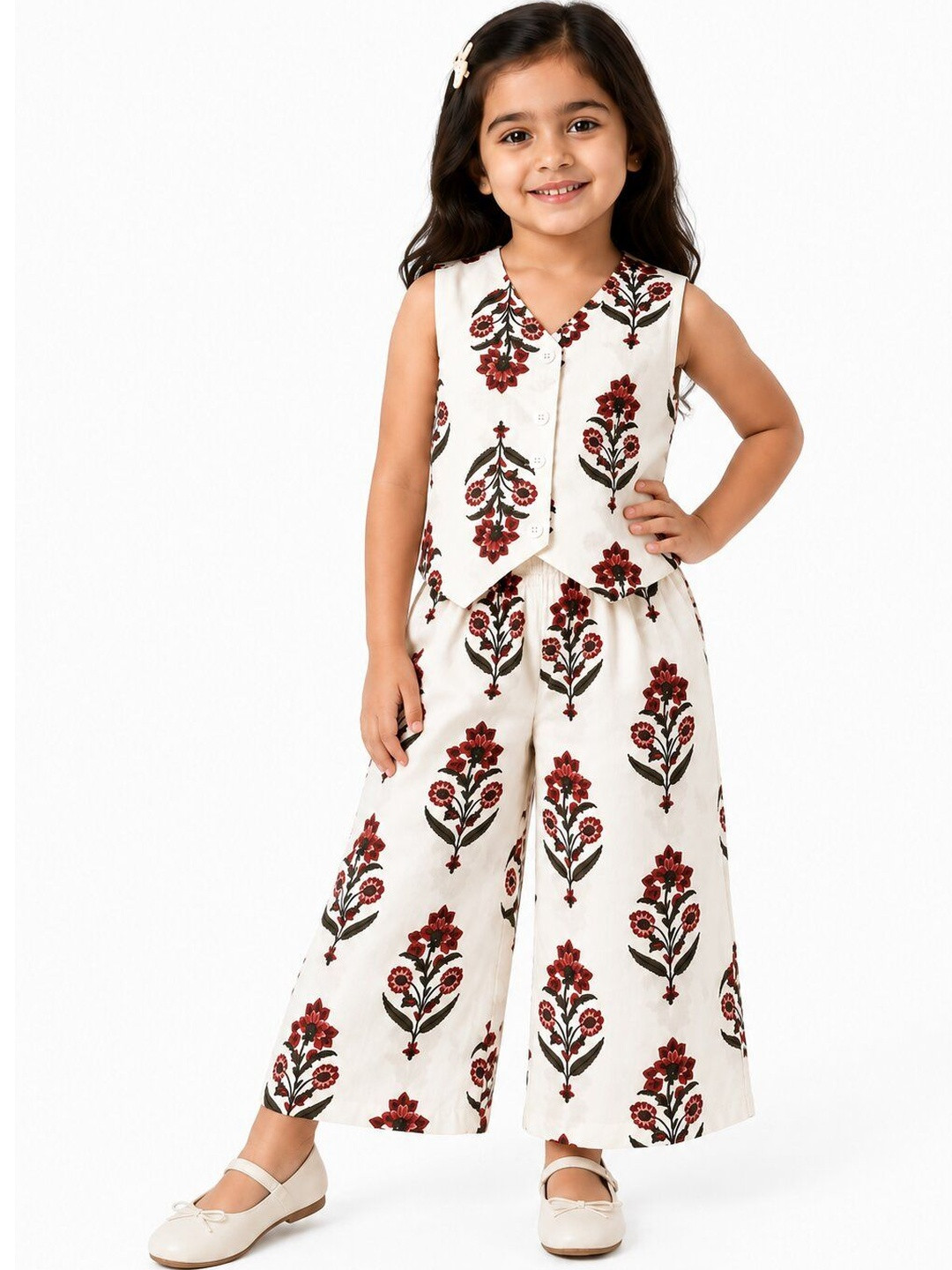 Girls Floral Printed Regular Pure Cotton Top with Palazzos 7