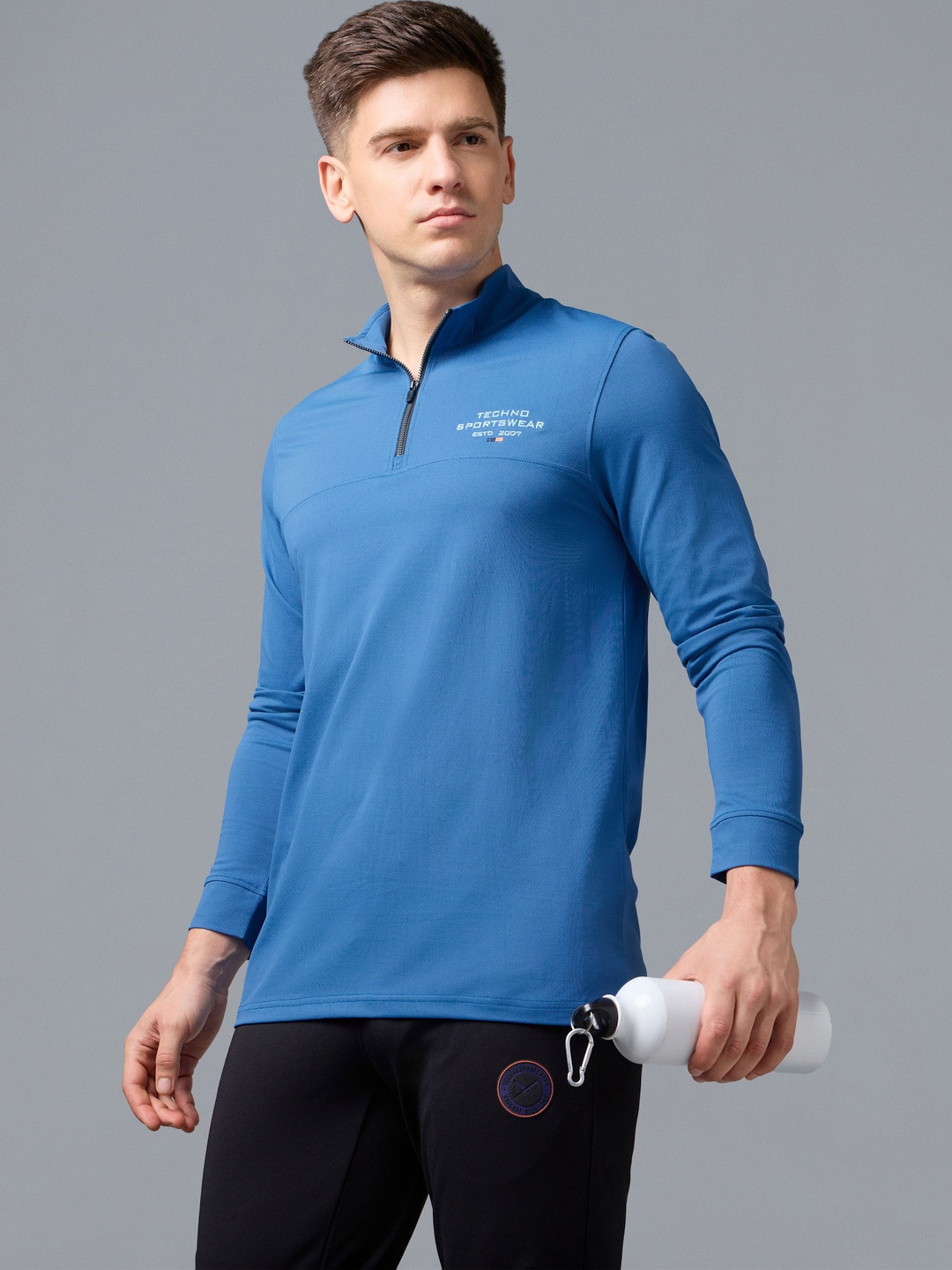 Technosport Typography Printed High Neck Long Sleeves Slim Fit Polyester T-shirt