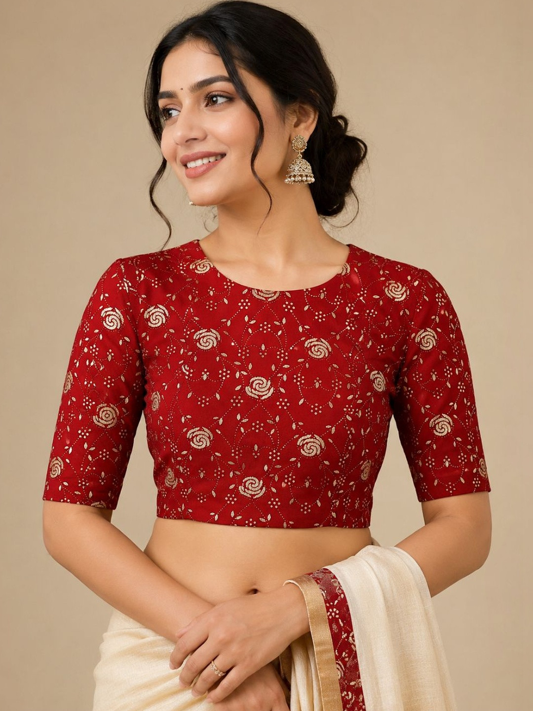 Firsttrend Legacy Cotton Embroidered Thread Work Saree Blouse
