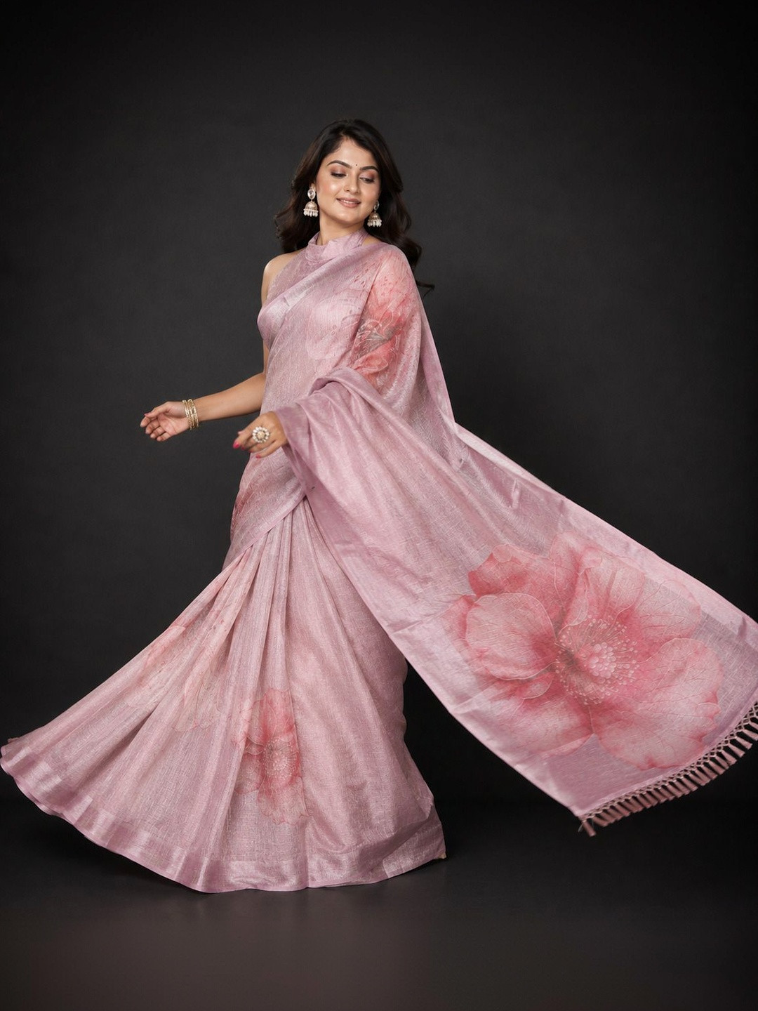 SAIYAMORI Floral Zari Pure Linen Saree