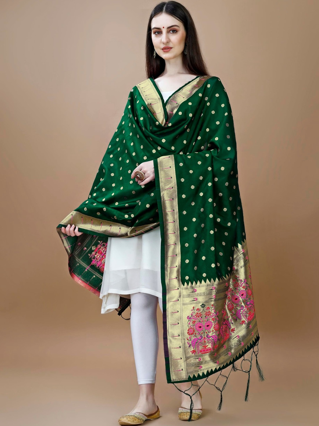 DEVANGI Ethnic Motifs Woven Design Dupatta with Zari
