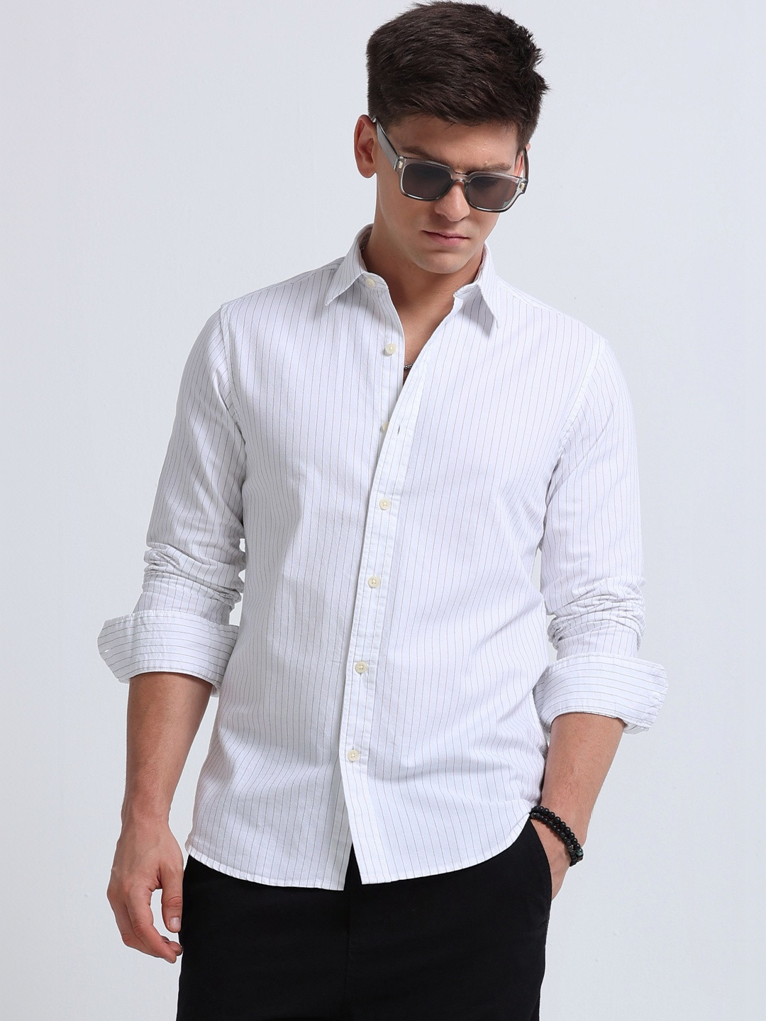 Blu MNKY Men Classic Slim Fit Striped Casual Shirt