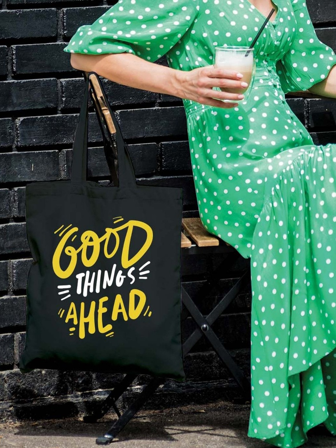 Doodle Typography Printed Structured Tote Bag