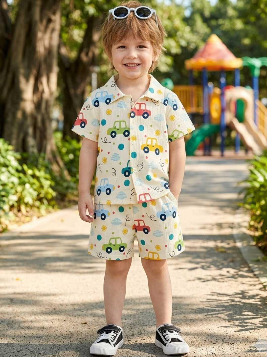 LA3MINE Boys Printed Shirt Collar Short Sleeves Shirt With Shorts